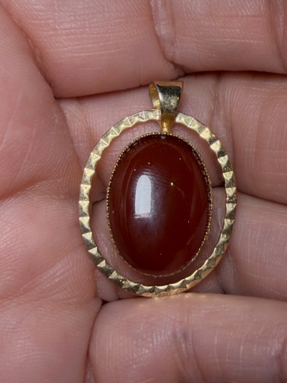 Carnelian Oval Pendant | Rich Orange Stone in Gold Tone Setting | Wearable Art